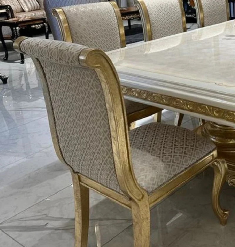 Casa Padrino Luxus Barock Esszimmer Set Creme / Weiß / Gold - 1 Esstisch & 10 Esszimmer Stühle