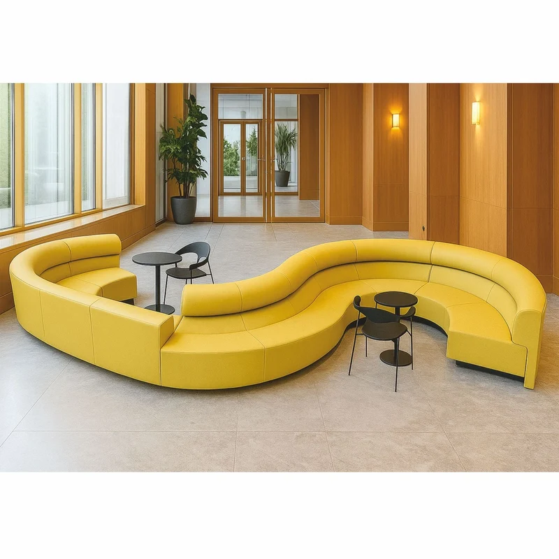 Casa Padrino Luxus Sofa Gelb 700 cm - Gebogenes Modulares Echtleder Sofa - Hotel Möbel