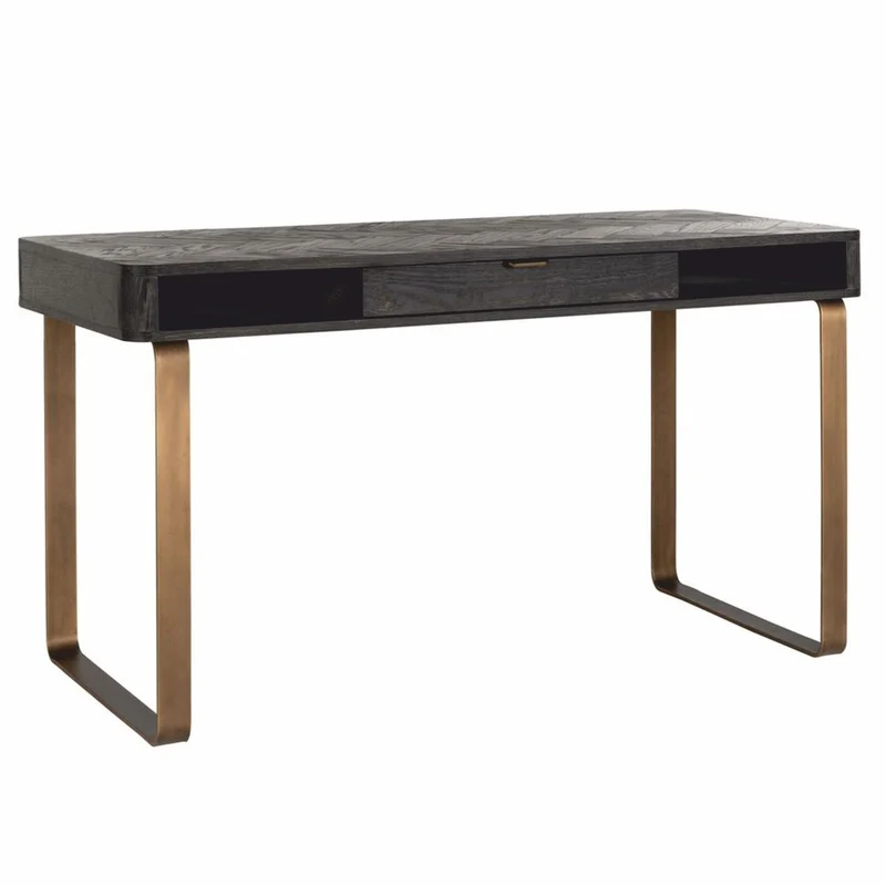 Casa Padrino Luxus Schreibtisch mit Schublade Antik Schwarz / Messing 140 cm - Büro Möbel