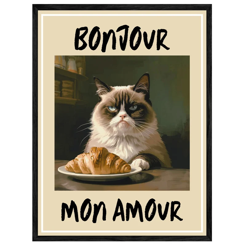 Katze mit Croissant Leinwandbild