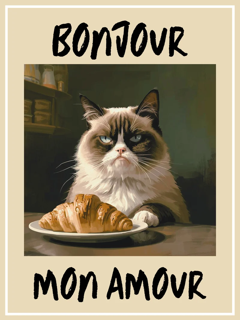 Katze mit Croissant Poster