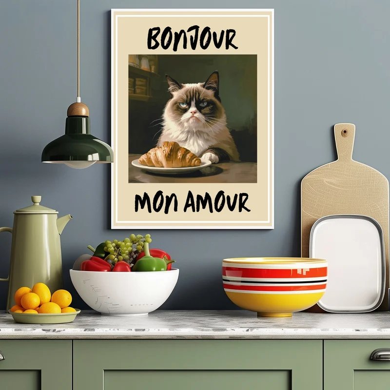 Katze mit Croissant Poster