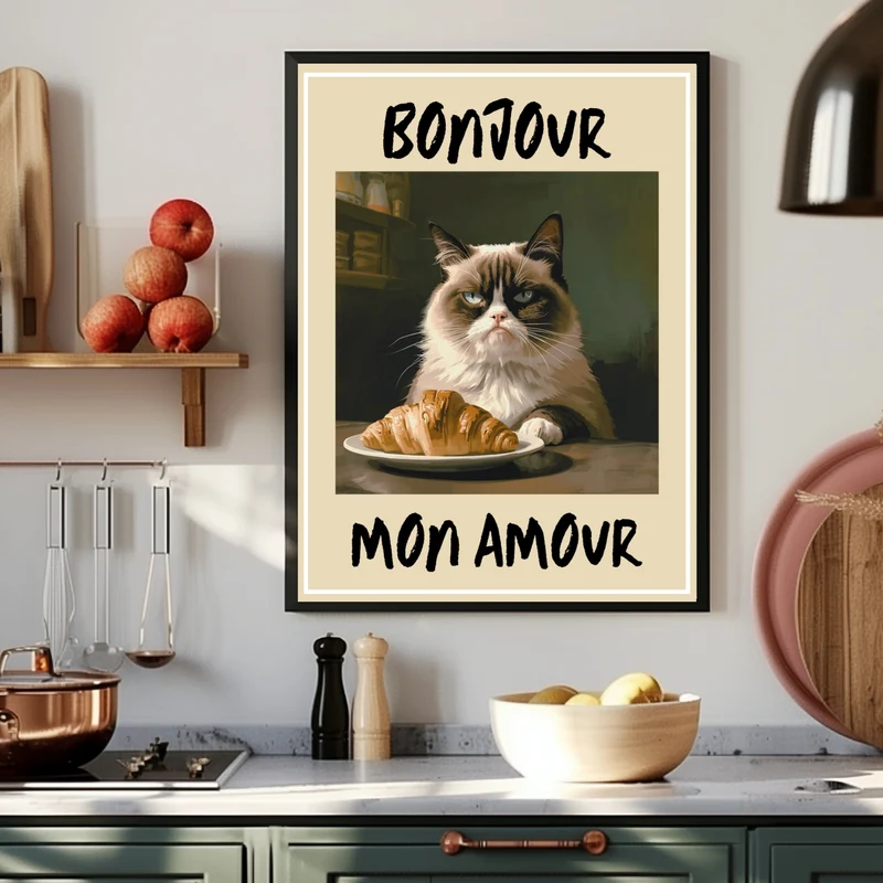 Katze mit Croissant Poster