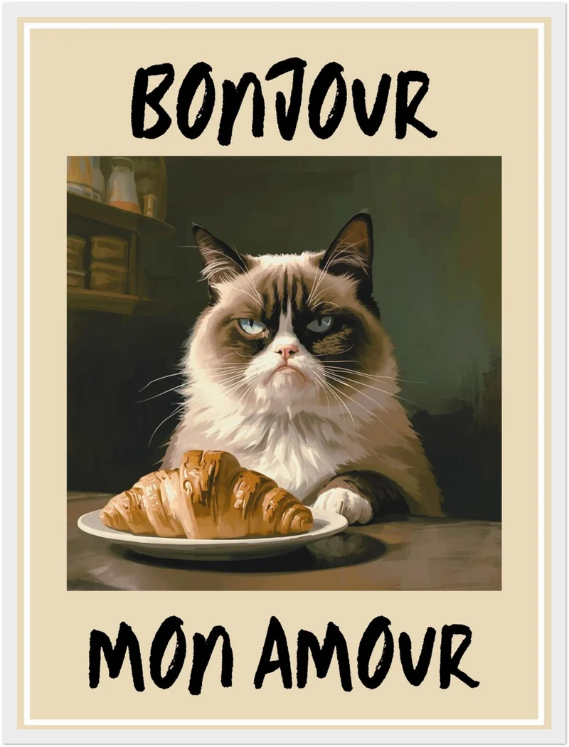 Katze mit Croissant Poster