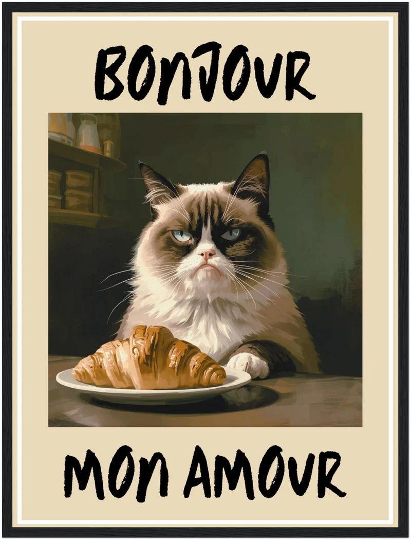 Katze mit Croissant Poster