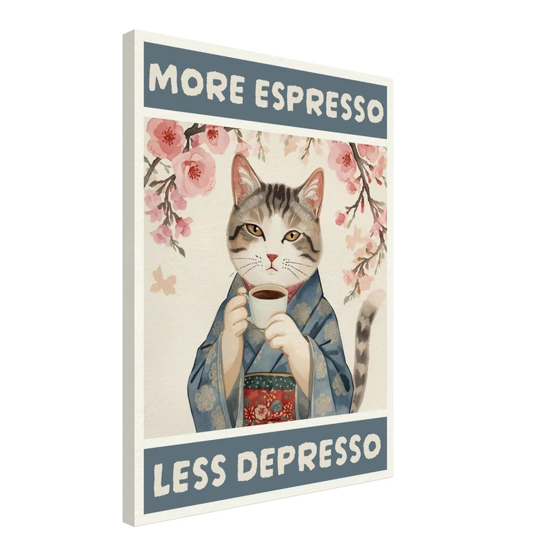 Katze mit Espressotasse Leinwandbild