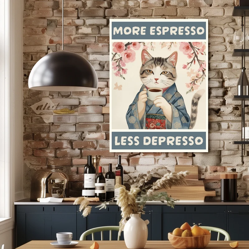 Katze mit Espressotasse Poster