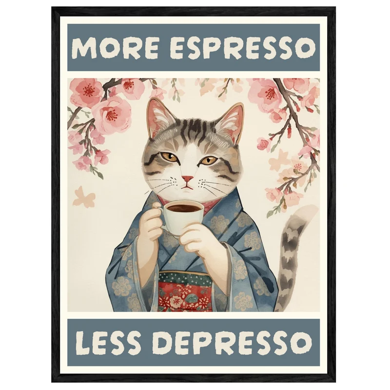 Katze mit Espressotasse Leinwandbild