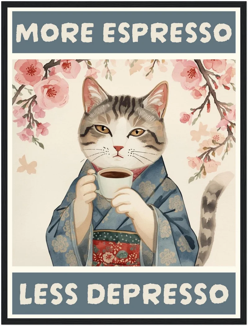 Katze mit Espressotasse Poster