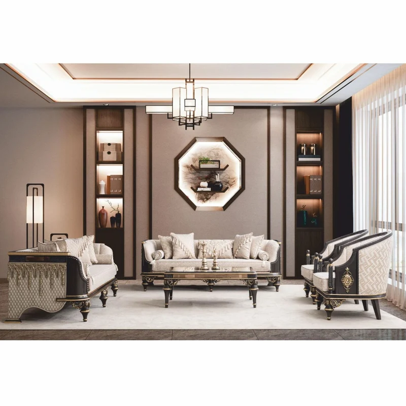 Casa Padrino Luxus Barock Wohnzimmer Set Beige / Braun / Gold - Barock Möbel