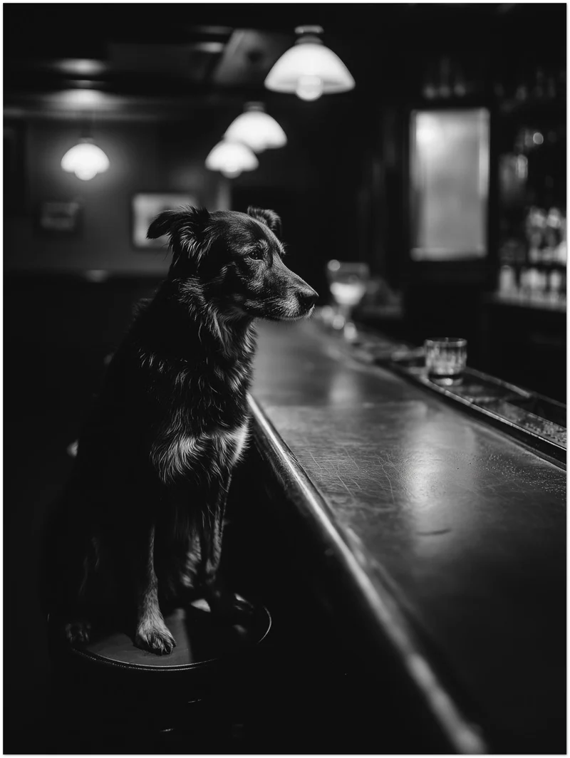 Hund an Bar Leinwandbild