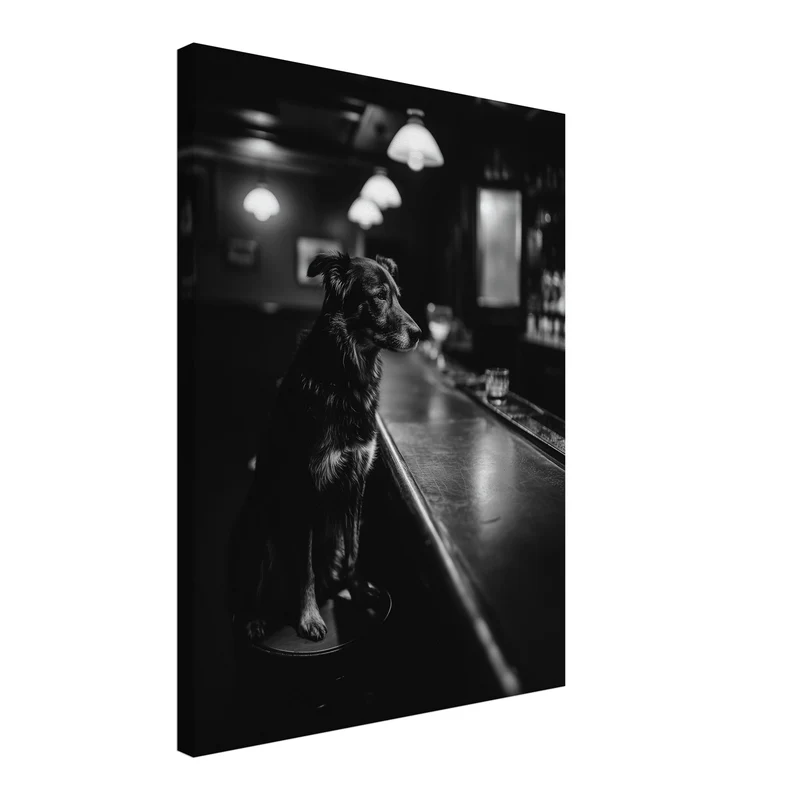 Hund an Bar Leinwandbild