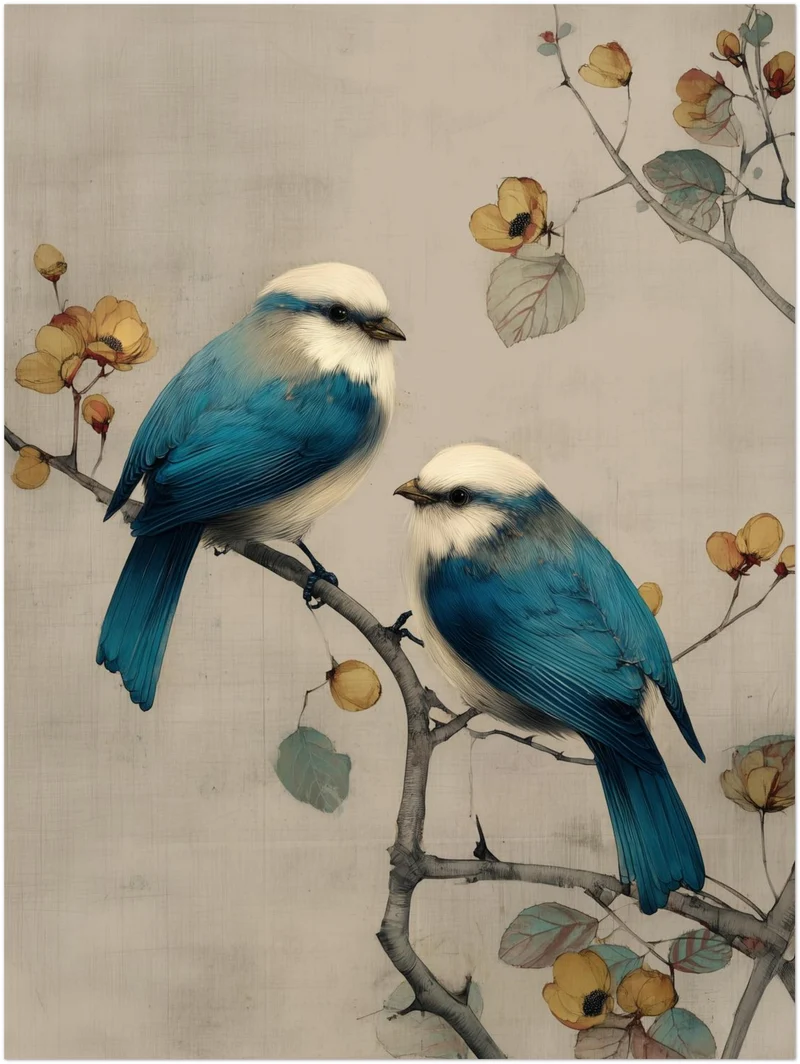 Zwei blaue Vögel Leinwandbild