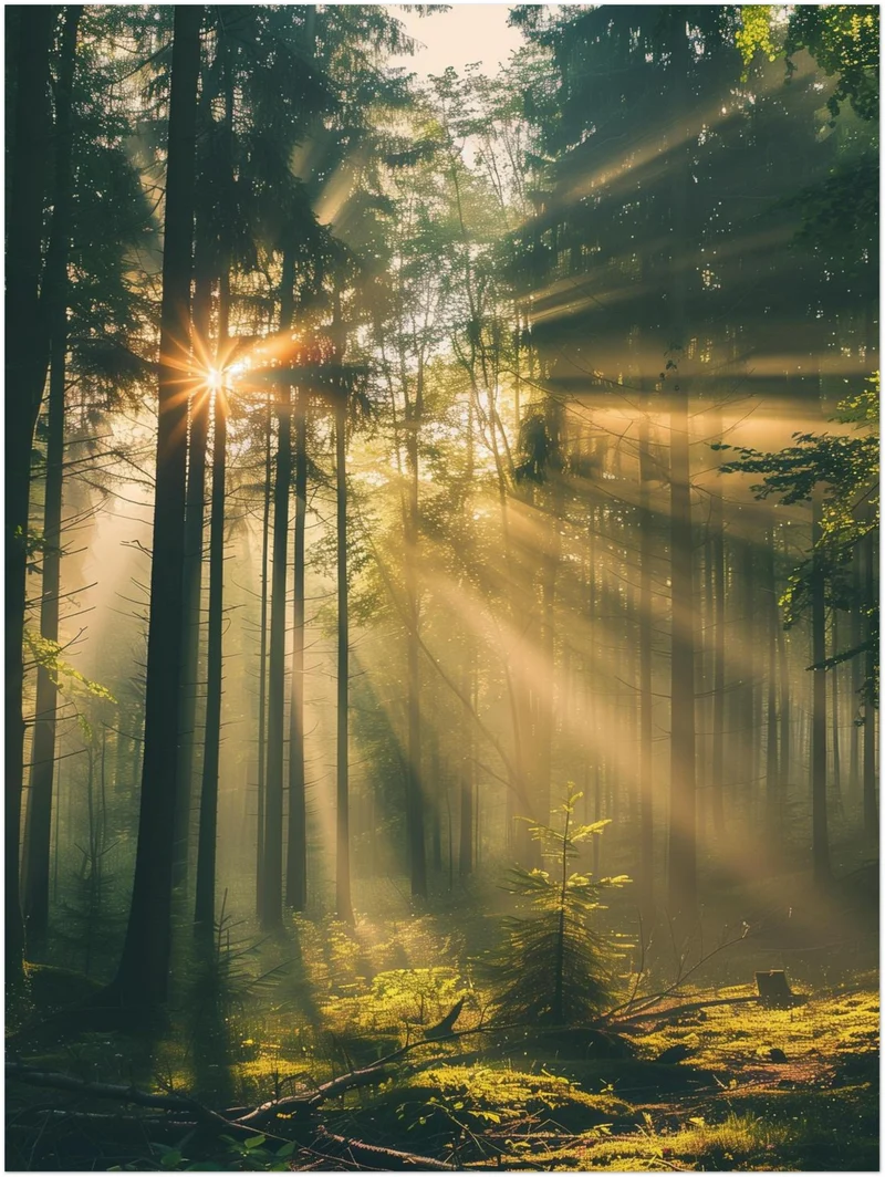 Lichtstrahlen im Wald Leinwandbild
