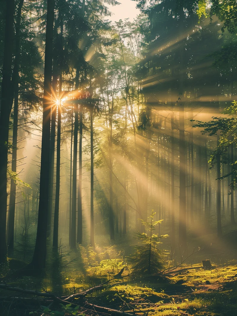 Lichtstrahlen im Wald Poster