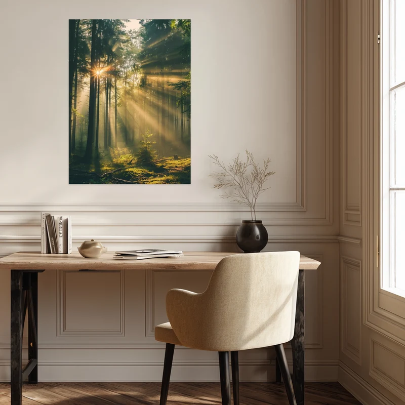 Lichtstrahlen im Wald Poster