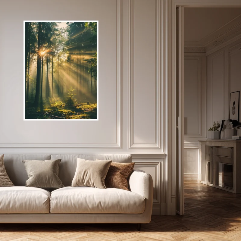 Lichtstrahlen im Wald Poster
