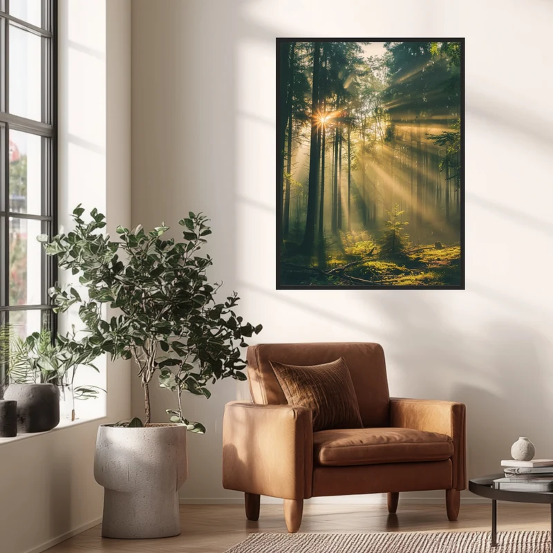 Lichtstrahlen im Wald Poster