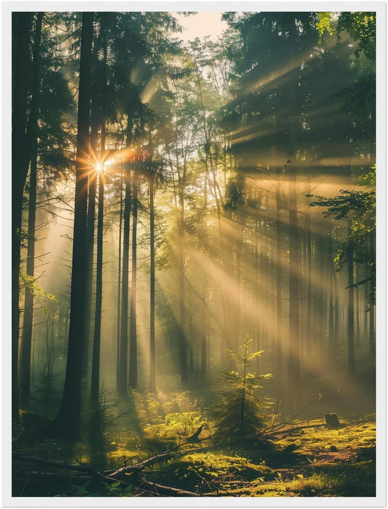 Lichtstrahlen im Wald Poster