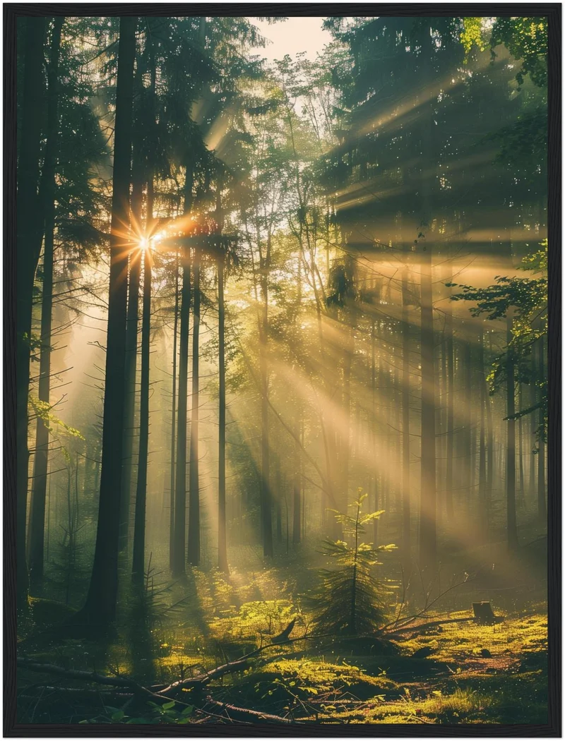 Lichtstrahlen im Wald Poster