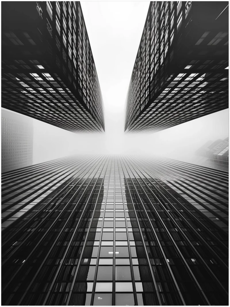 Hochhäuser im Nebel Leinwandbild