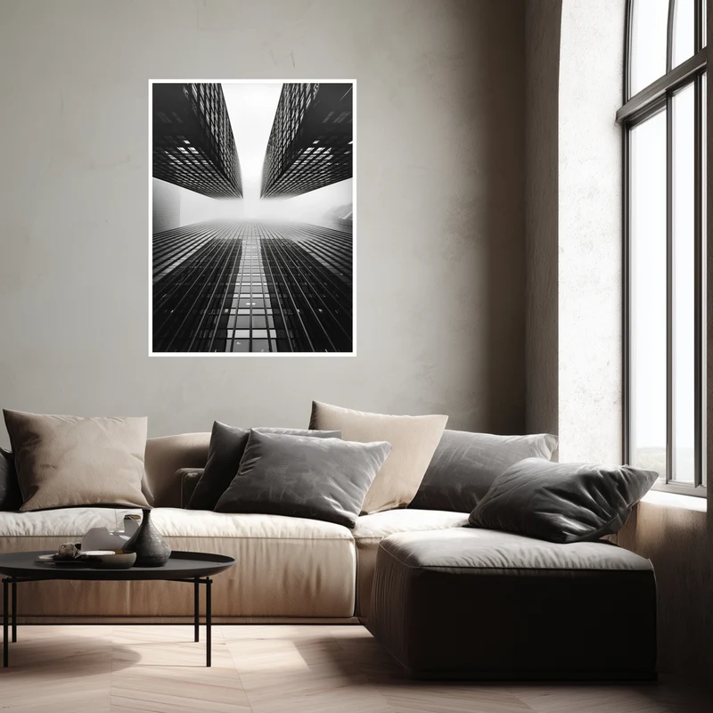 Hochhäuser im Nebel Poster