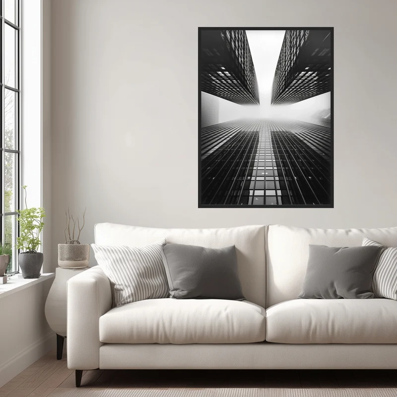 Hochhäuser im Nebel Poster