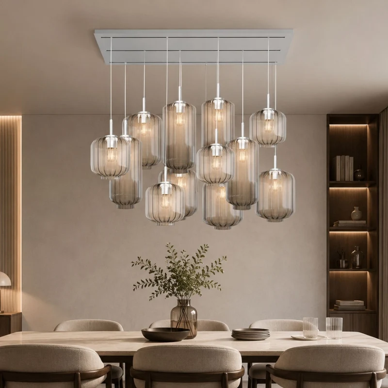s.luce Velo Esszimmerlampe 12-flammig 200cm 3-reihig Ø 18/20/25cm