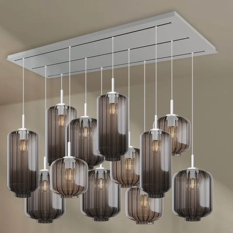 s.luce Velo Esszimmerlampe 12-flammig 200cm 3-reihig Ø 18/20/25cm