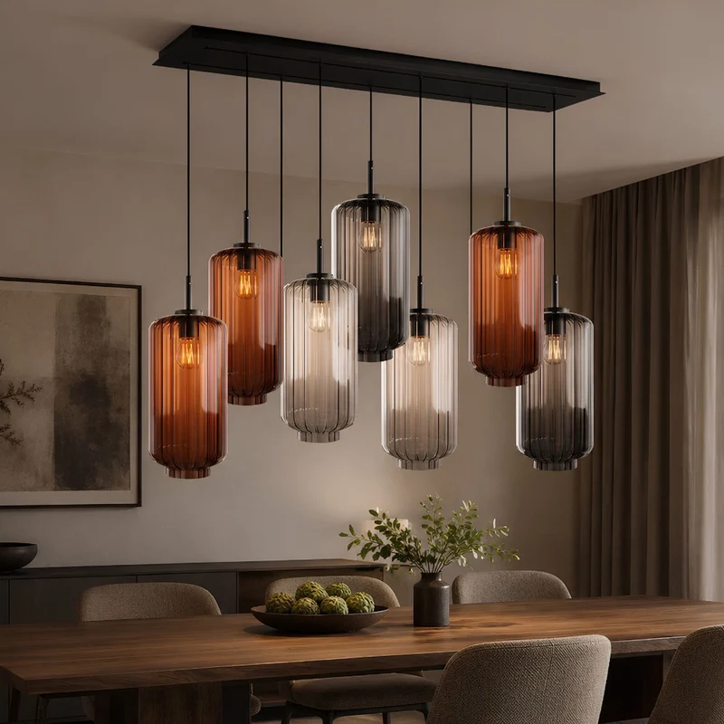 s.luce Velo Esstischlampe 8-flammig 160cm 2-reihig Ø 18cm