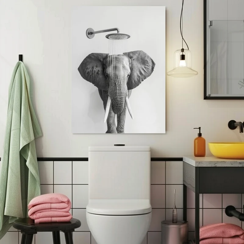 Elefant unter Dusche Leinwandbild