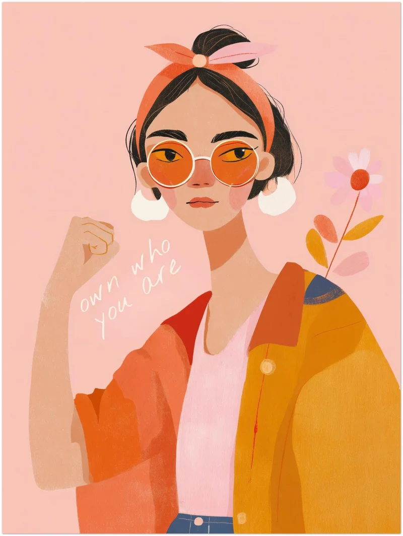 Frau mit orangener Sonnenbrille Leinwandbild
