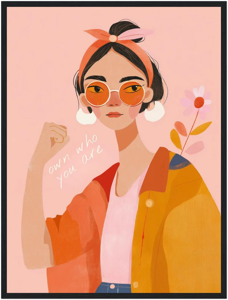 Frau mit orangener Sonnenbrille Leinwandbild