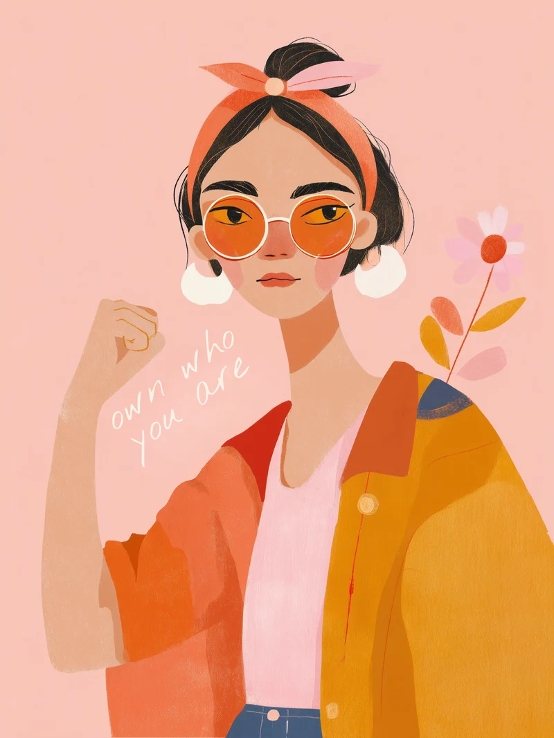 Frau mit orangener Sonnenbrille Poster