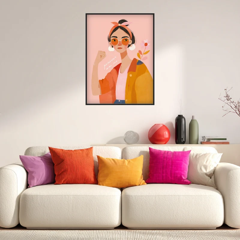 Frau mit orangener Sonnenbrille Poster