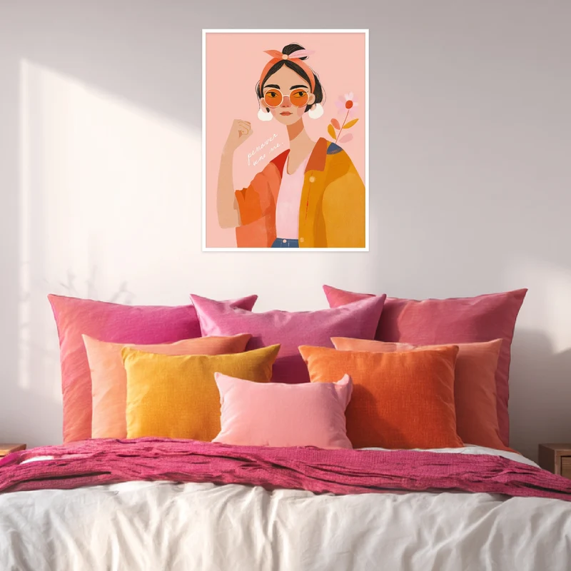 Frau mit orangener Sonnenbrille Poster