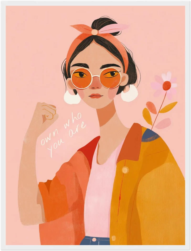 Frau mit orangener Sonnenbrille Poster