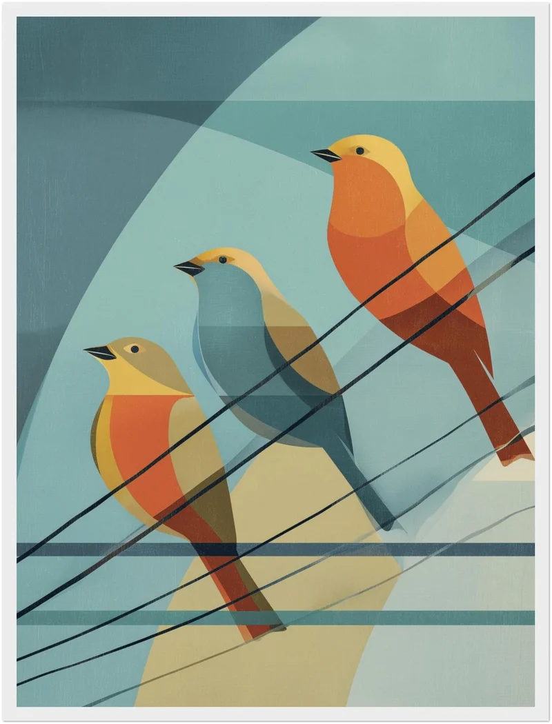 Drei Vögel auf Draht Poster