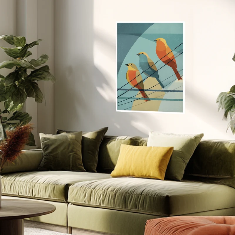 Drei Vögel auf Draht Poster