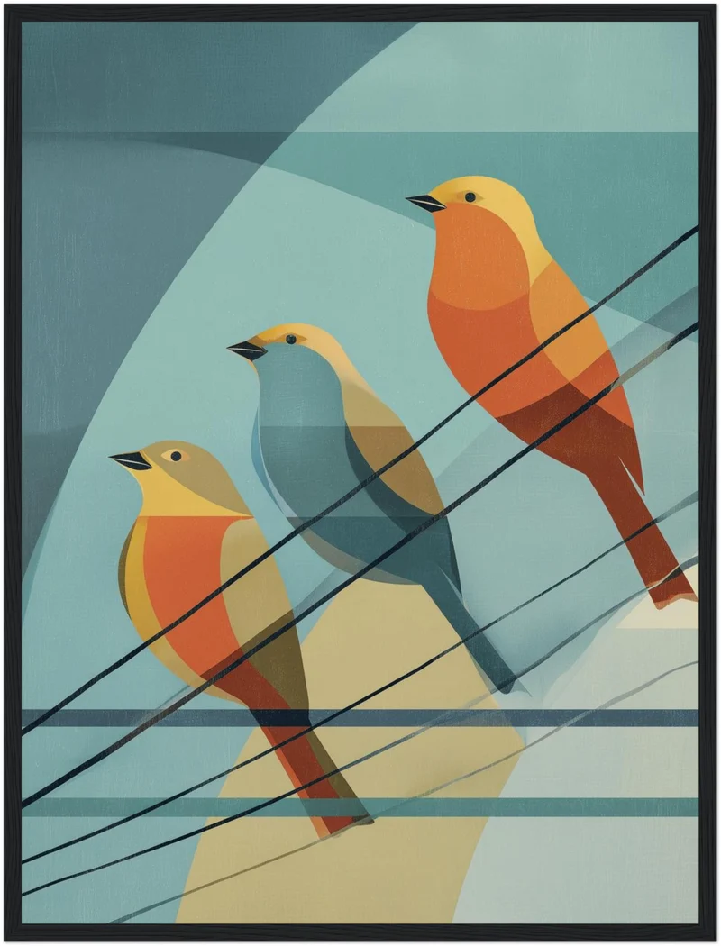 Drei Vögel auf Draht Poster