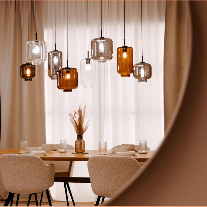 s.luce Velo Esszimmerlampe 5-flammig 2-reihig 160cm Ø 18/20/25cm