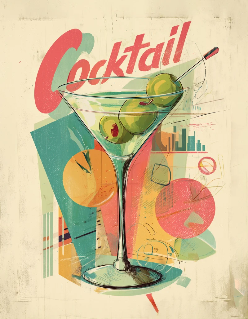 Cocktailglas mit Oliven Poster