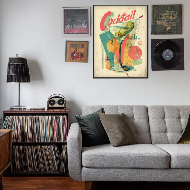 Cocktailglas mit Oliven Poster