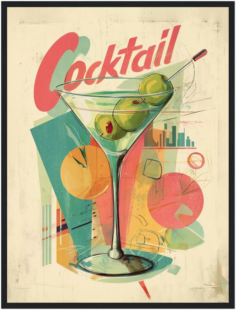 Cocktailglas mit Oliven Poster