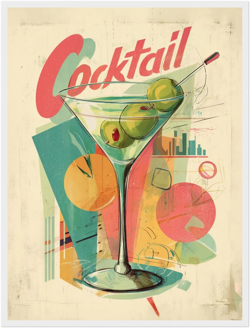 Cocktailglas mit Oliven Poster