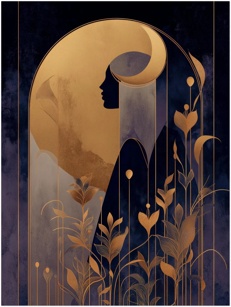 Goldene weibliche Silhouette Pflanzen Leinwandbild