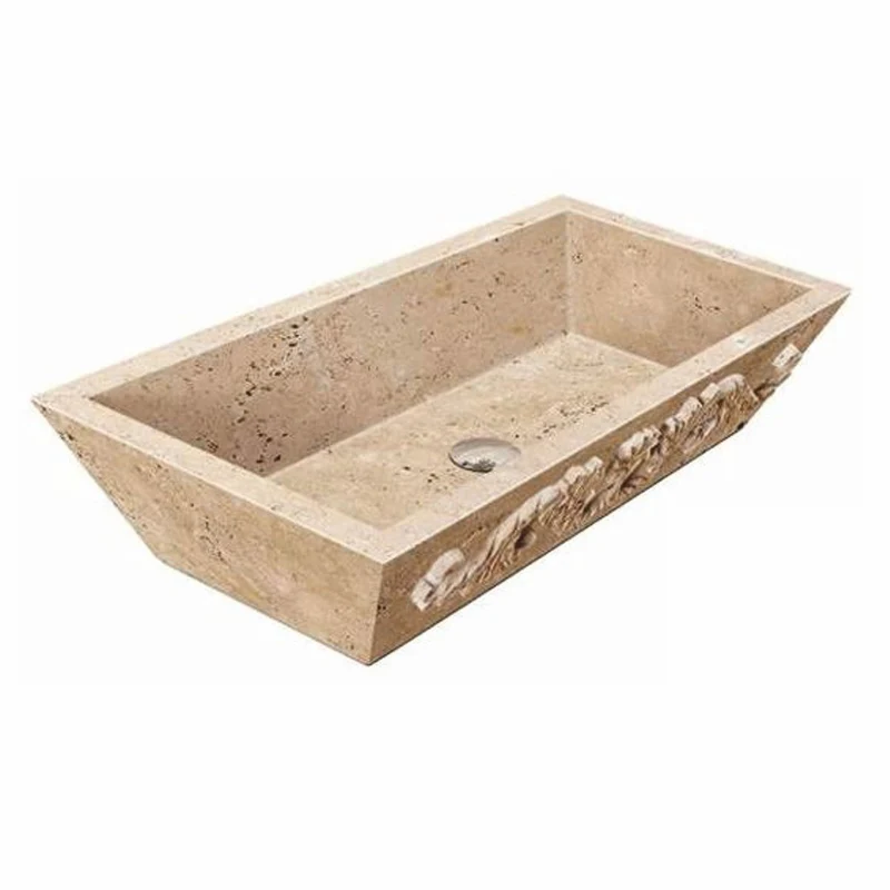 Casa Padrino Jugendstil Travertin Waschbecken Schale Beige 70 cm - Badezimmer Accessoires