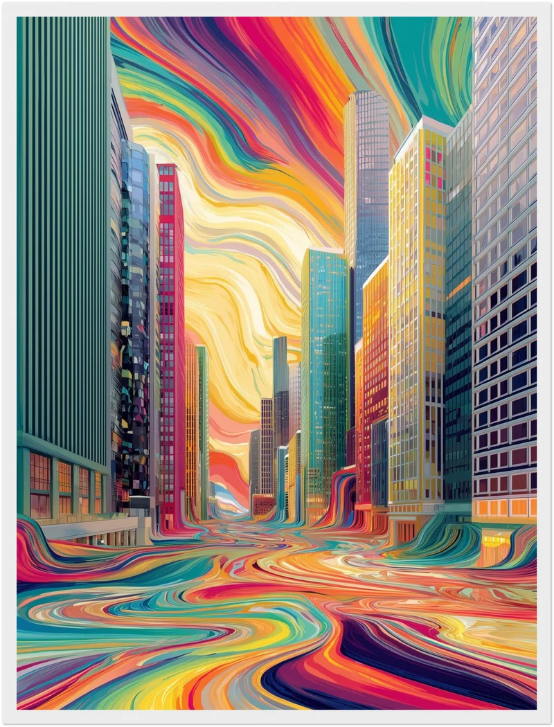 Fließende Farbenstadt Poster