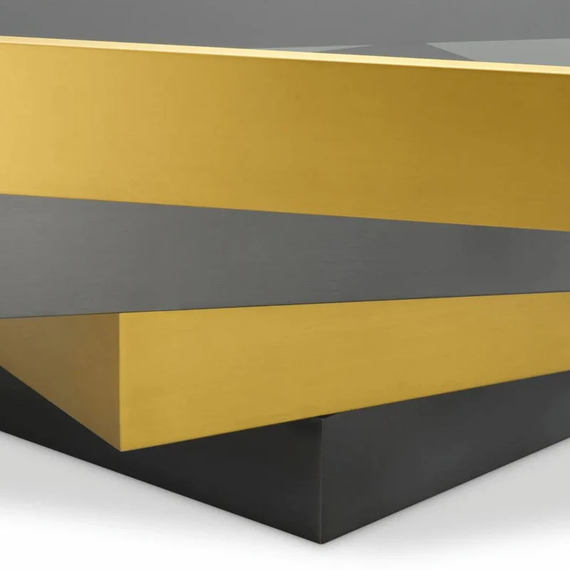 Casa Padrino Luxus Edelstahl Couchtisch mit Glasplatte Messing / Bronze / Grau 105 cm