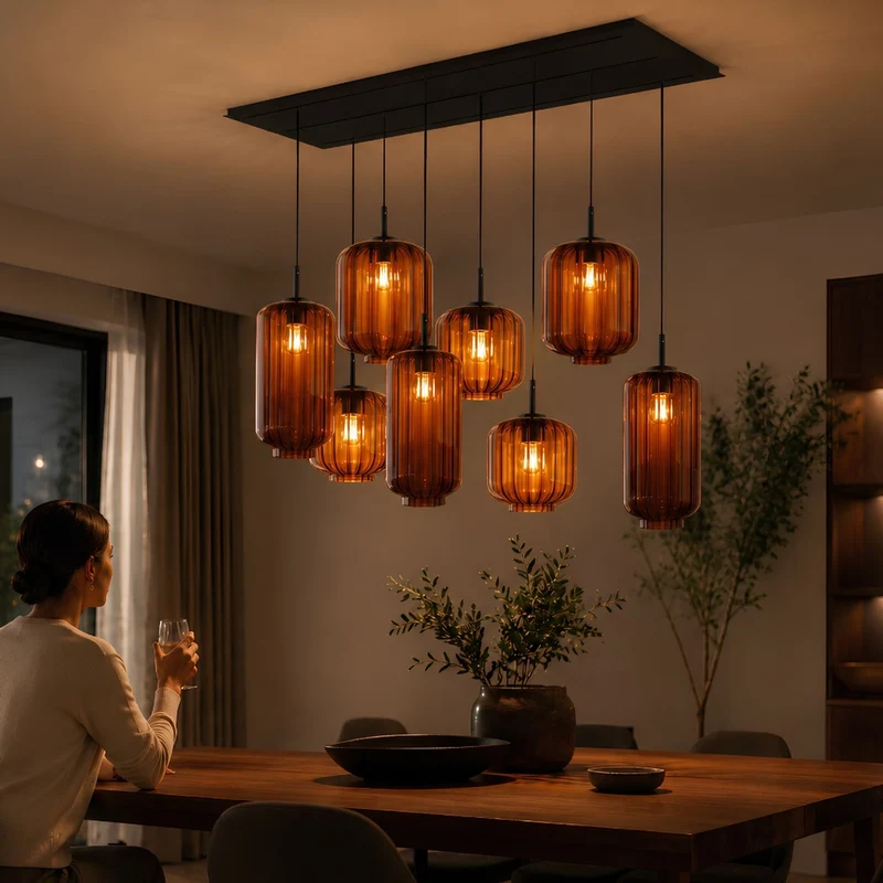 s.luce Velo Esstischleuchte 8-flammig 200cm 3-reihig Ø 18/20/25cm